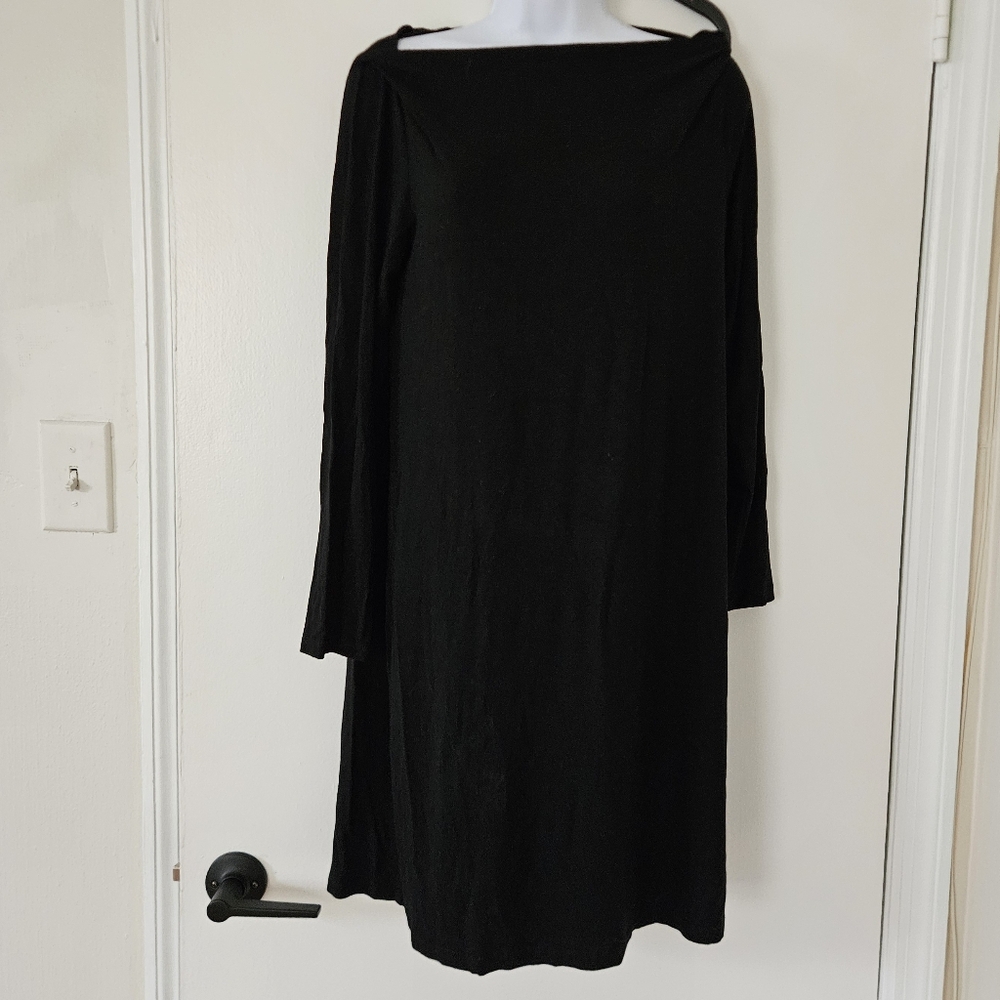 Eileen Fisher Dress S Minimalist Relaxed Luxury Stretch Tunic Shift Boat Neck
